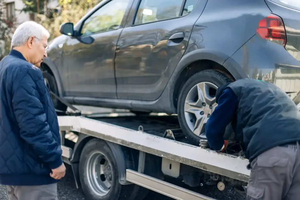 Coche siendo remolcado por las autoridades en Malta tras una infracción de estacionamiento