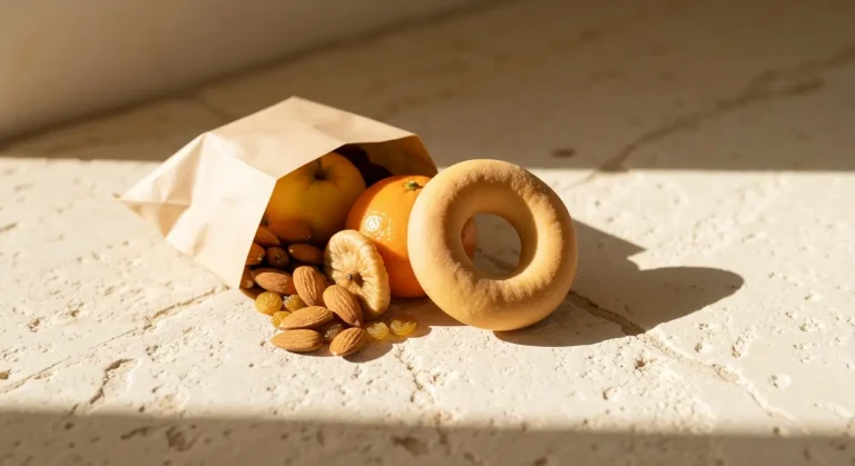 Borża ta’ San Martin con frutos secos, fruta deshidratada y qagħaq sobre piedra maltesa.