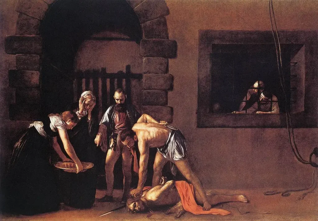 Michelangelo Merisi da Caravaggio, La decapitación de San Juan Bautista (1608), Oratory of St John the Baptist, La Valeta. Dominio público.