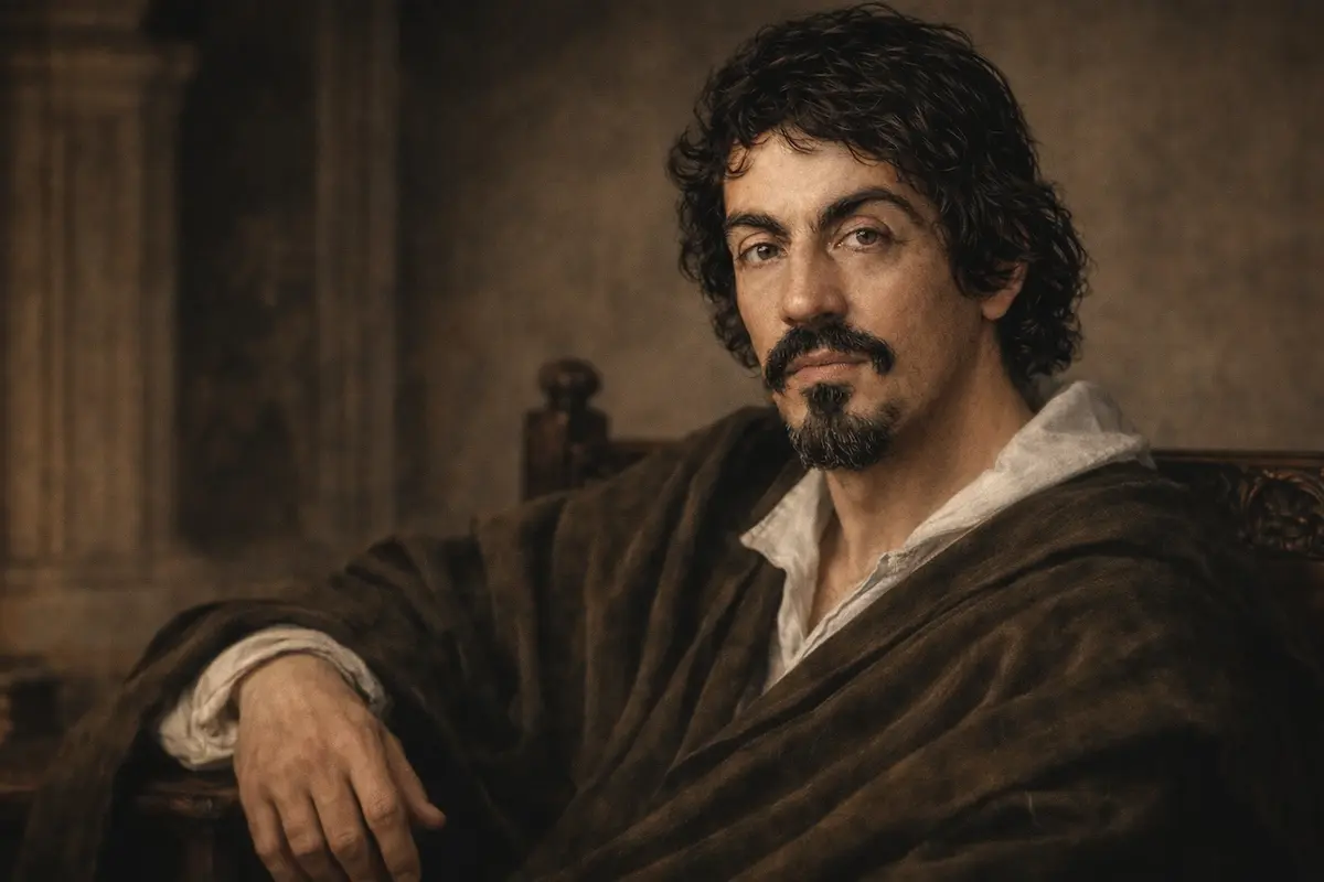 Retrato ilustrativo de Caravaggio, pintor barroco, en el contexto de su estancia en Malta