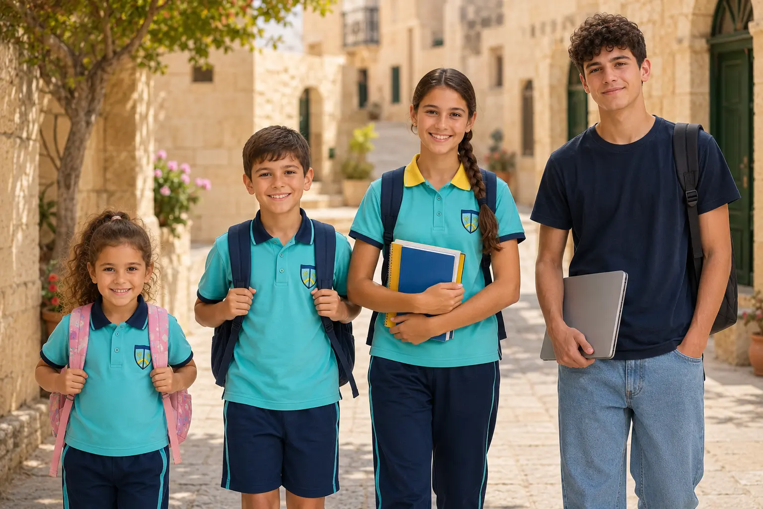 Estudiantes de diferentes edades con uniforme escolar en Malta, desde primary school hasta secondary school